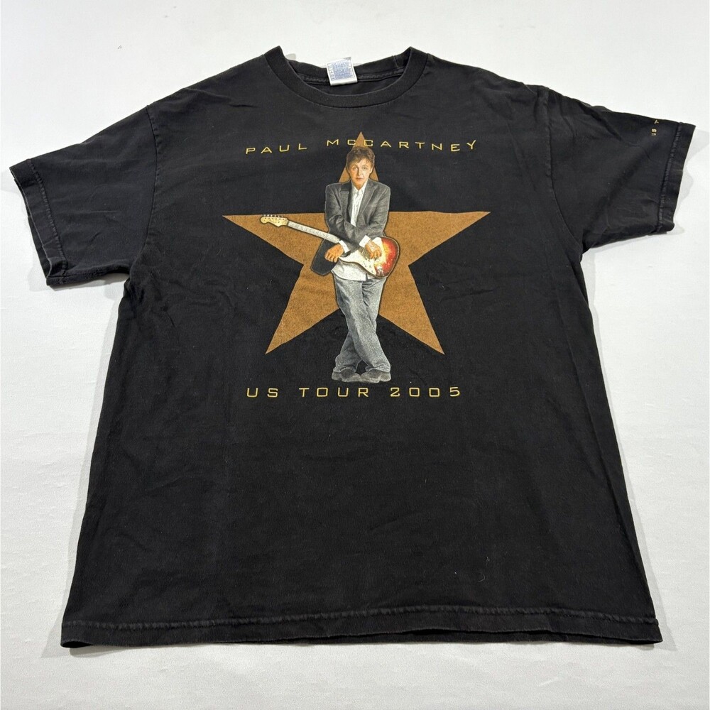 Paul McCartney US Tour 2005 Black Concert Band Print Graphic T-Shirt Tee Sz L